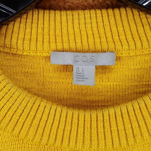 COS Sweater Womens Large Mustard Yellow Pullover Crew Wool Blend - Picture 2 of 7